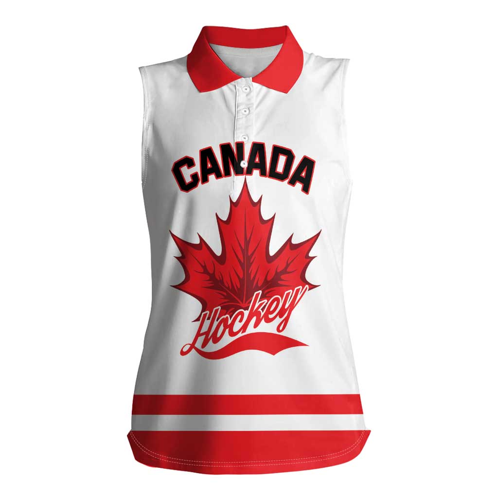 Custom Canada 2026 Hockey Women Sleeveless Polo Shirt Team Maple Leaf White Version - Wonder Print Shop