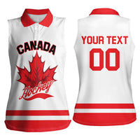 Custom Canada 2026 Hockey Women Sleeveless Polo Shirt Team Maple Leaf White Version - Wonder Print Shop