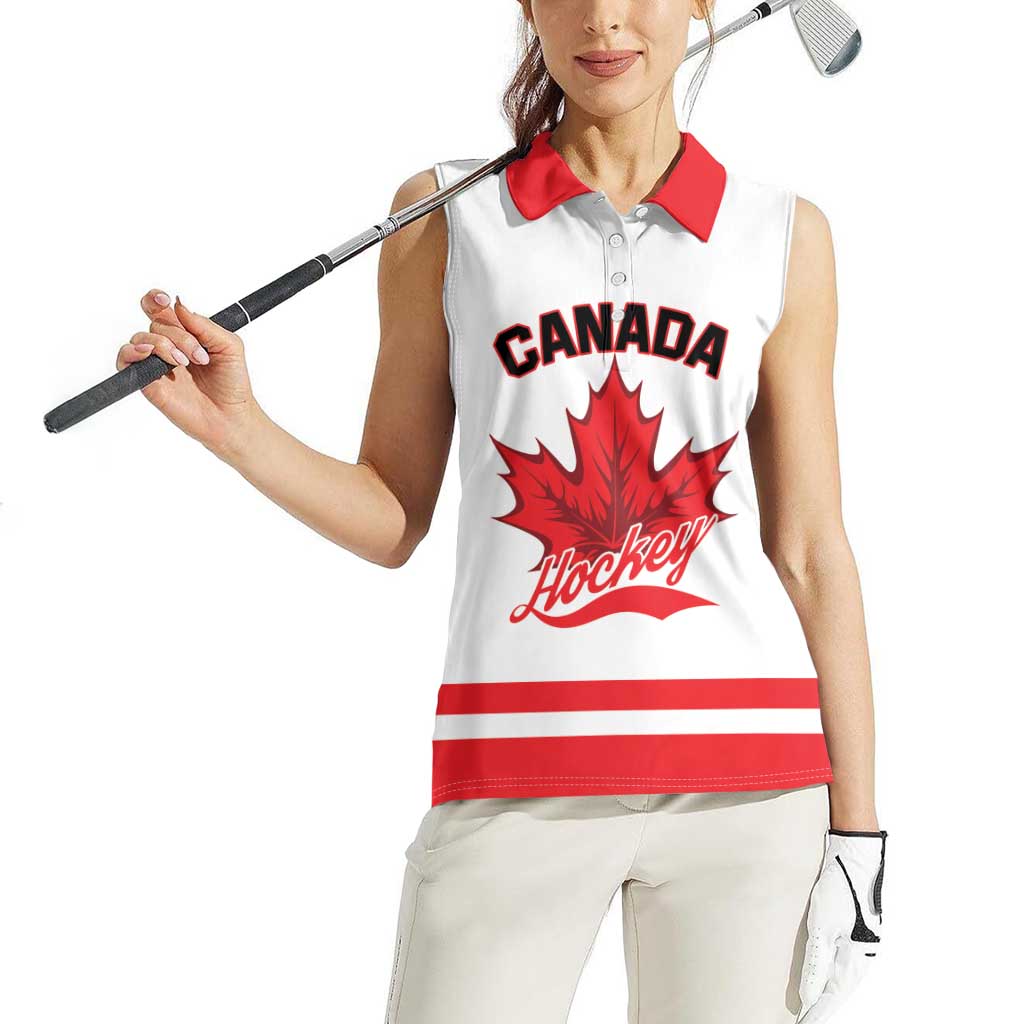 Custom Canada 2026 Hockey Women Sleeveless Polo Shirt Team Maple Leaf White Version - Wonder Print Shop