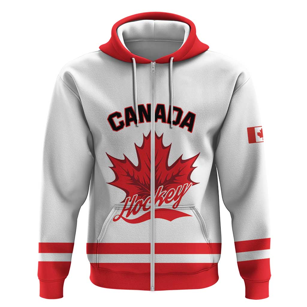 Custom Canada 2026 Hockey Zip Hoodie Team Maple Leaf White Version - Wonder Print Shop