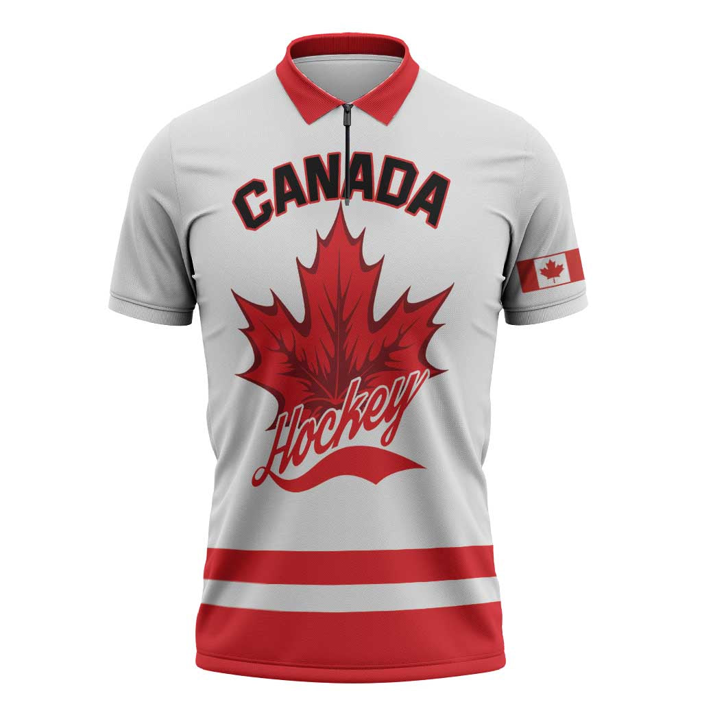 Custom Canada 2026 Hockey Zipper Polo Shirt Team Maple Leaf White Version - Wonder Print Shop