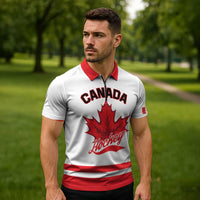 Custom Canada 2026 Hockey Zipper Polo Shirt Team Maple Leaf White Version - Wonder Print Shop