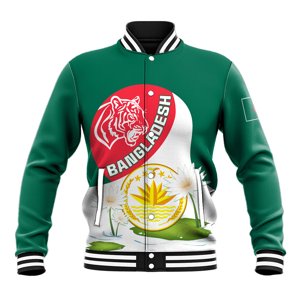 Bangladesh Independence Day Baseball Jacket Royal Bengal Tiger With Water Lily