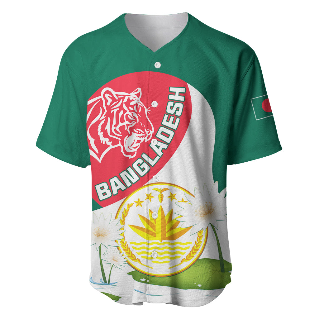 Bangladesh Independence Day Baseball Jersey Royal Bengal Tiger With Water Lily - Wonder Print Shop