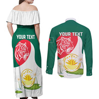 Bangladesh Independence Day Couples Matching Off Shoulder Maxi Dress and Long Sleeve Button Shirt Royal Bengal Tiger With Water Lily - Wonder Print Shop