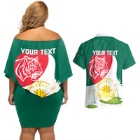 Bangladesh Independence Day Couples Matching Off Shoulder Short Dress and Hawaiian Shirt Royal Bengal Tiger With Water Lily - Wonder Print Shop