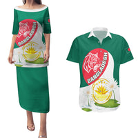 Bangladesh Independence Day Couples Matching Puletasi and Hawaiian Shirt Royal Bengal Tiger With Water Lily - Wonder Print Shop