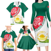 Bangladesh Independence Day Family Matching Long Sleeve Bodycon Dress and Hawaiian Shirt Royal Bengal Tiger With Water Lily - Wonder Print Shop