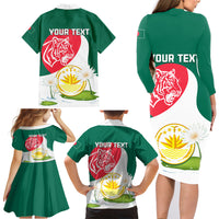 Bangladesh Independence Day Family Matching Long Sleeve Bodycon Dress and Hawaiian Shirt Royal Bengal Tiger With Water Lily - Wonder Print Shop