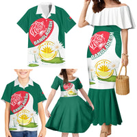 Bangladesh Independence Day Family Matching Mermaid Dress and Hawaiian Shirt Royal Bengal Tiger With Water Lily - Wonder Print Shop