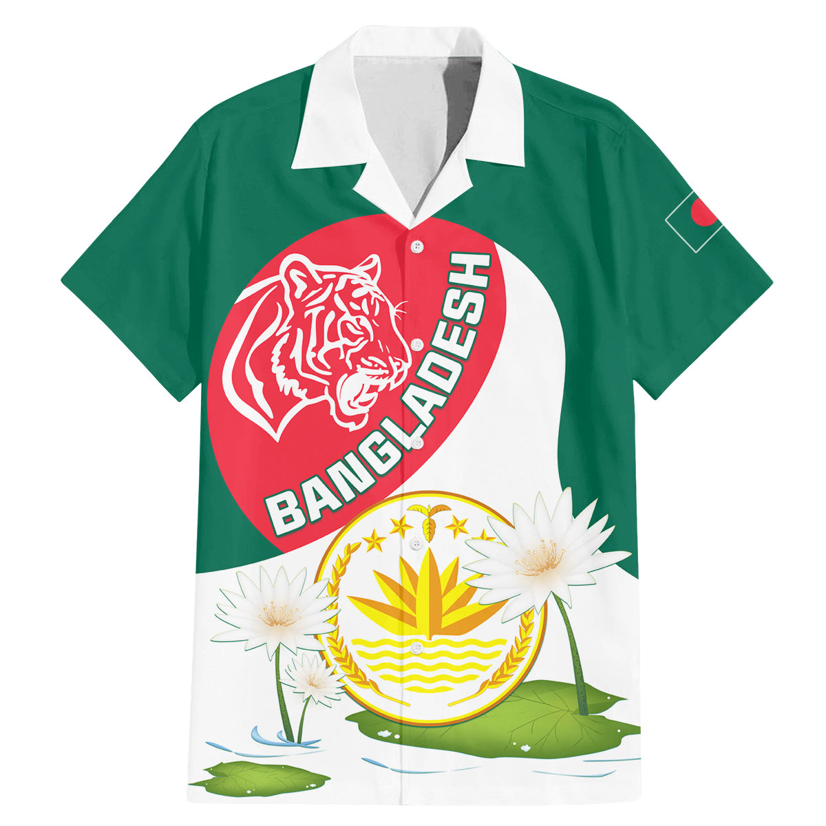 Bangladesh Independence Day Family Matching Mermaid Dress and Hawaiian Shirt Royal Bengal Tiger With Water Lily - Wonder Print Shop