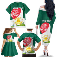 Bangladesh Independence Day Family Matching Off Shoulder Long Sleeve Dress and Hawaiian Shirt Royal Bengal Tiger With Water Lily - Wonder Print Shop