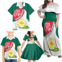 Bangladesh Independence Day Family Matching Off Shoulder Maxi Dress and Hawaiian Shirt Royal Bengal Tiger With Water Lily - Wonder Print Shop