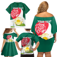 Bangladesh Independence Day Family Matching Off Shoulder Short Dress and Hawaiian Shirt Royal Bengal Tiger With Water Lily - Wonder Print Shop