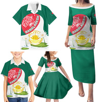 Bangladesh Independence Day Family Matching Puletasi and Hawaiian Shirt Royal Bengal Tiger With Water Lily - Wonder Print Shop