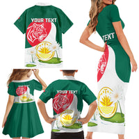 Bangladesh Independence Day Family Matching Short Sleeve Bodycon Dress and Hawaiian Shirt Royal Bengal Tiger With Water Lily - Wonder Print Shop