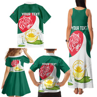 Bangladesh Independence Day Family Matching Tank Maxi Dress and Hawaiian Shirt Royal Bengal Tiger With Water Lily - Wonder Print Shop