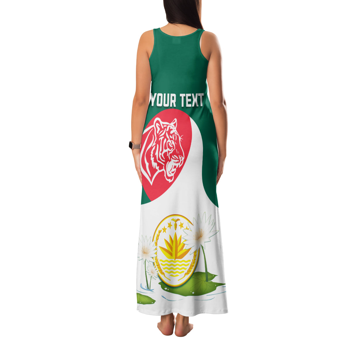 Bangladesh Independence Day Family Matching Tank Maxi Dress and Hawaiian Shirt Royal Bengal Tiger With Water Lily - Wonder Print Shop