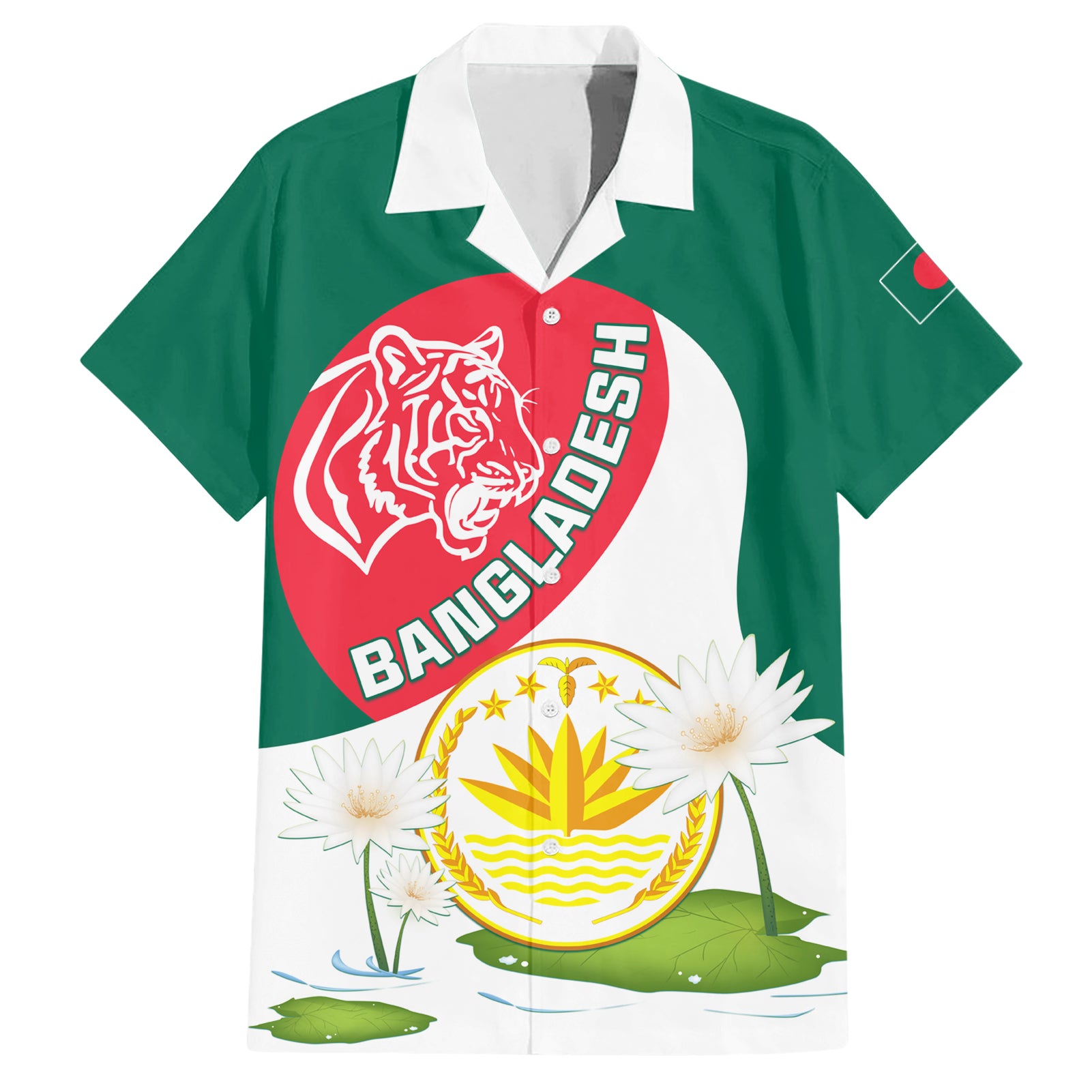 Bangladesh Independence Day Hawaiian Shirt Royal Bengal Tiger With Water Lily - Wonder Print Shop