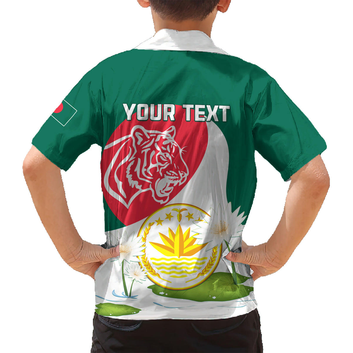 Bangladesh Independence Day Kid Hawaiian Shirt Royal Bengal Tiger With Water Lily - Wonder Print Shop