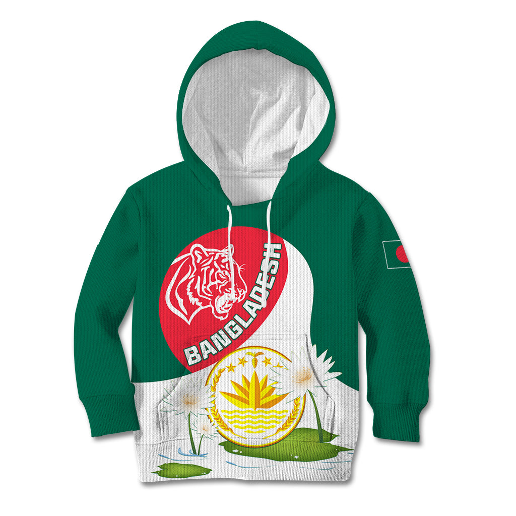 Bangladesh Independence Day Kid Hoodie Royal Bengal Tiger With Water Lily - Wonder Print Shop