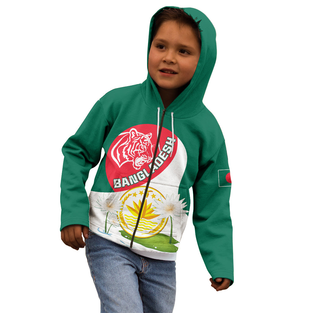 Bangladesh Independence Day Kid Hoodie Royal Bengal Tiger With Water Lily - Wonder Print Shop