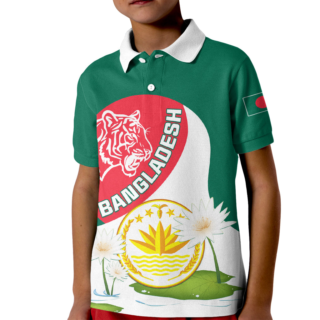 Bangladesh Independence Day Kid Polo Shirt Royal Bengal Tiger With Water Lily