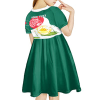 Bangladesh Independence Day Kid Short Sleeve Dress Royal Bengal Tiger With Water Lily - Wonder Print Shop