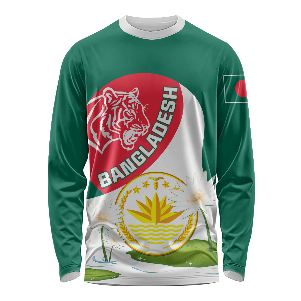 Bangladesh Independence Day Long Sleeve Shirt Royal Bengal Tiger With Water Lily