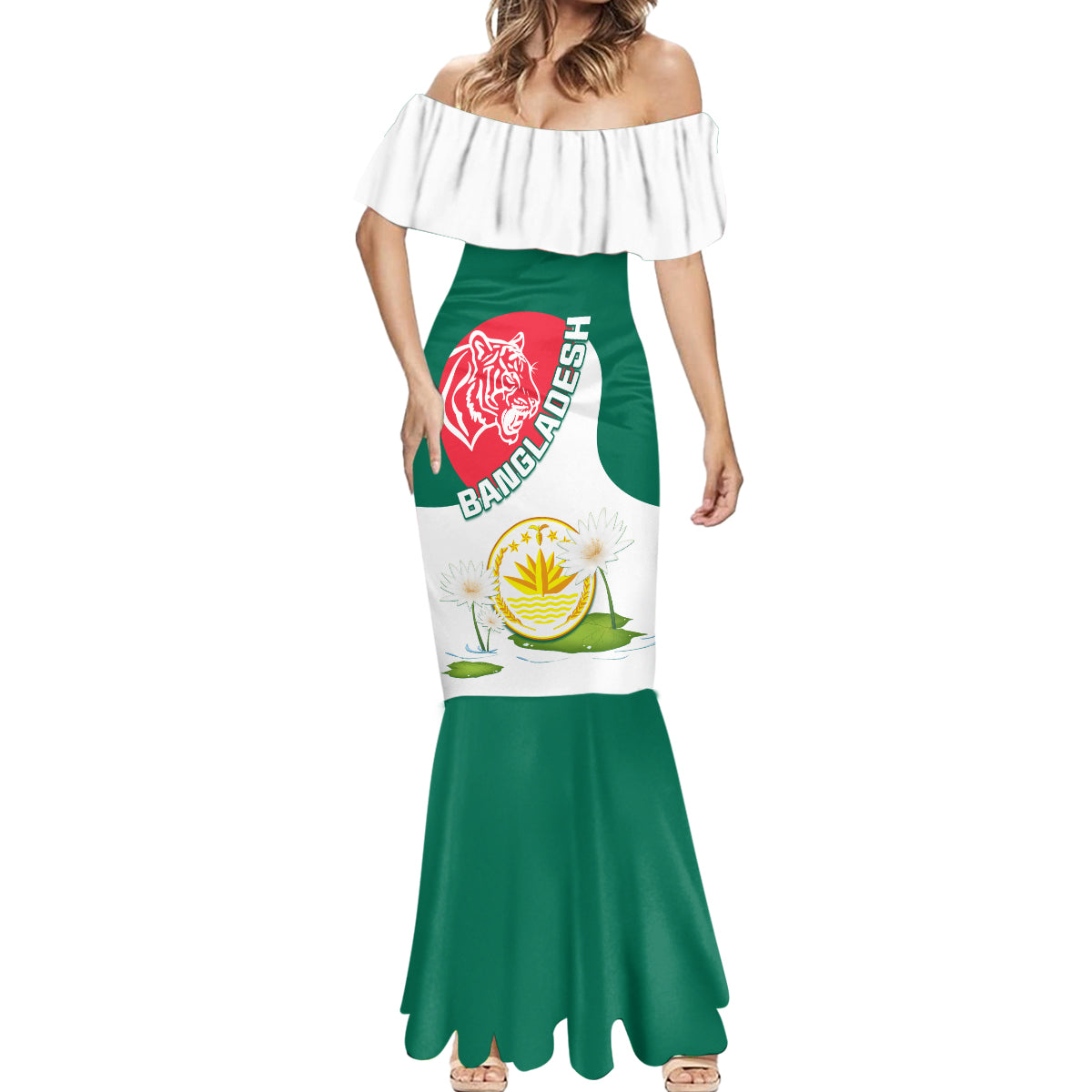 Bangladesh Independence Day Mermaid Dress Royal Bengal Tiger With Water Lily - Wonder Print Shop