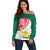 Bangladesh Independence Day Off Shoulder Sweater Royal Bengal Tiger With Water Lily