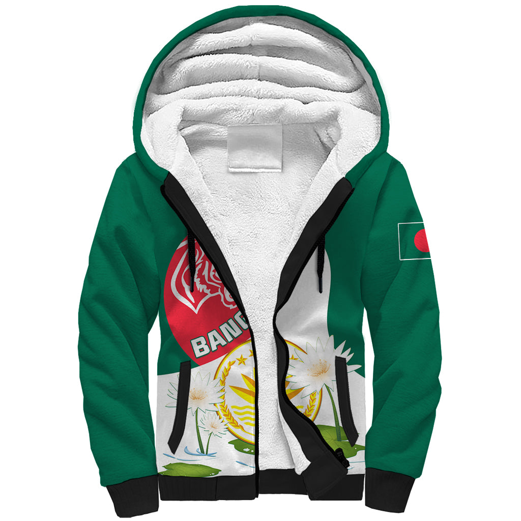 Bangladesh Independence Day Sherpa Hoodie Royal Bengal Tiger With Water Lily