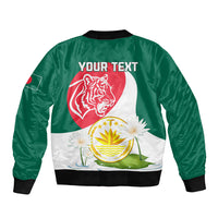 Bangladesh Independence Day Sleeve Zip Bomber Jacket Royal Bengal Tiger With Water Lily - Wonder Print Shop