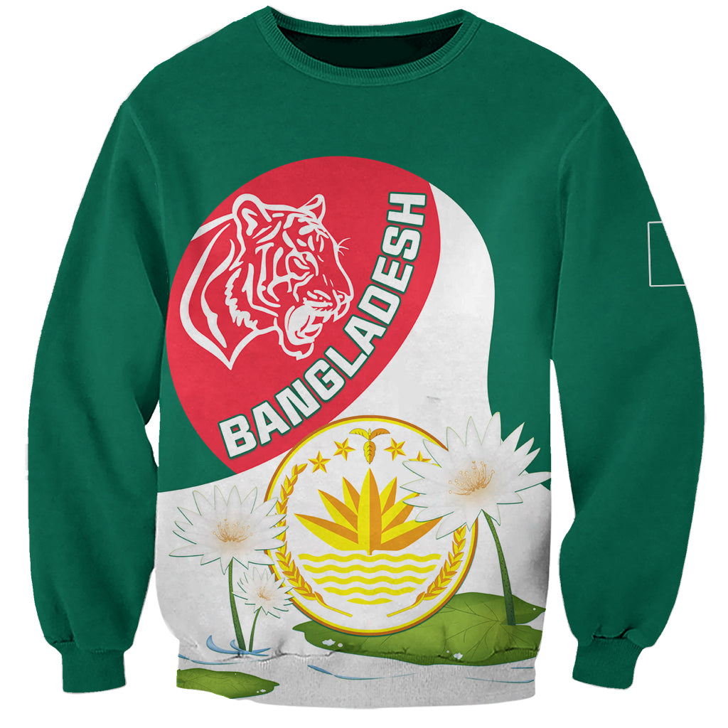 Bangladesh Independence Day Sweatshirt Royal Bengal Tiger With Water Lily - Wonder Print Shop