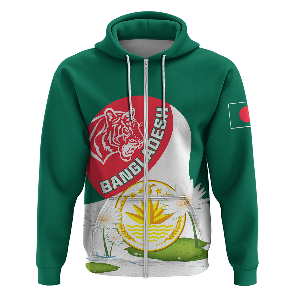 Bangladesh Independence Day Zip Hoodie Royal Bengal Tiger With Water Lily