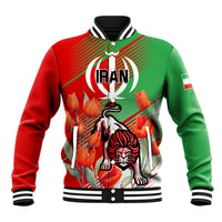 Iran Republic Day Baseball Jacket Asiatic Lion With Tulip Flower - Wonder Print Shop