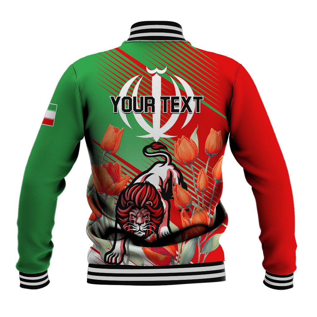 Iran Republic Day Baseball Jacket Asiatic Lion With Tulip Flower - Wonder Print Shop