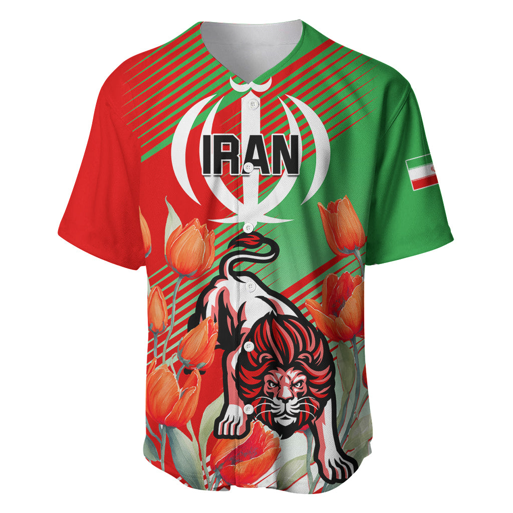 Iran Republic Day Baseball Jersey Asiatic Lion With Tulip Flower - Wonder Print Shop