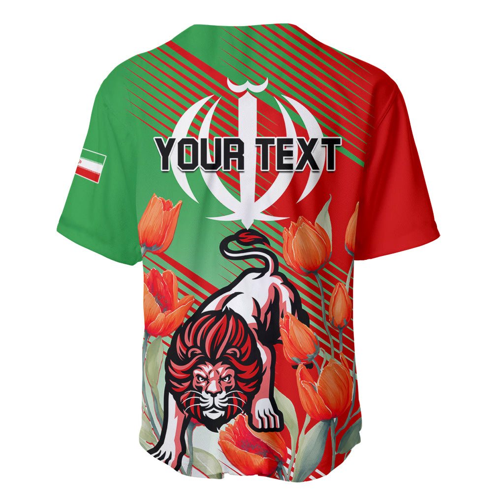 Iran Republic Day Baseball Jersey Asiatic Lion With Tulip Flower - Wonder Print Shop