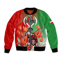 Iran Republic Day Bomber Jacket Asiatic Lion With Tulip Flower - Wonder Print Shop