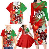 Iran Republic Day Family Matching Long Sleeve Bodycon Dress and Hawaiian Shirt Asiatic Lion With Tulip Flower - Wonder Print Shop