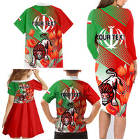 Iran Republic Day Family Matching Long Sleeve Bodycon Dress and Hawaiian Shirt Asiatic Lion With Tulip Flower - Wonder Print Shop