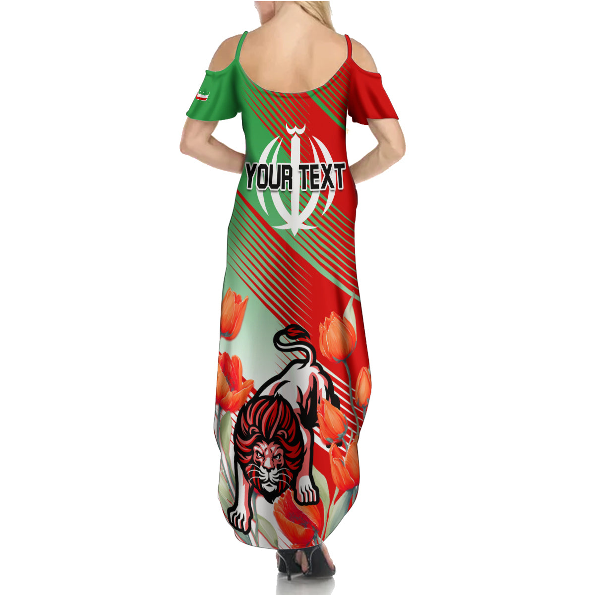 Iran Republic Day Family Matching Summer Maxi Dress and Hawaiian Shirt Asiatic Lion With Tulip Flower - Wonder Print Shop