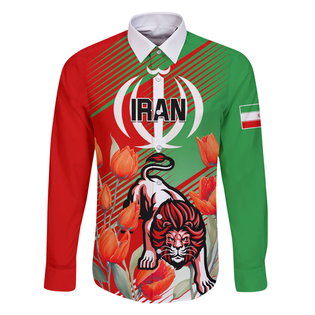 Iran Republic Day Family Matching Tank Maxi Dress and Hawaiian Shirt Asiatic Lion With Tulip Flower - Wonder Print Shop