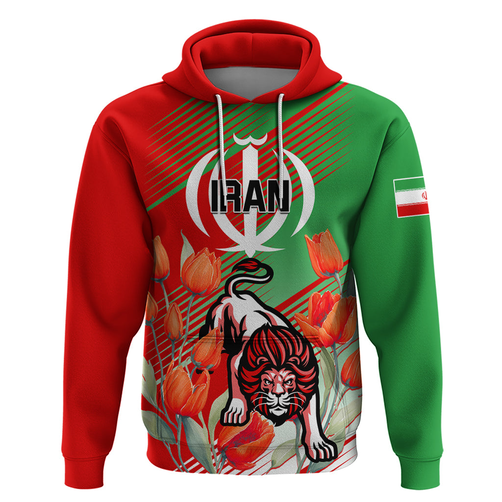 Iran Republic Day Hoodie Asiatic Lion With Tulip Flower - Wonder Print Shop