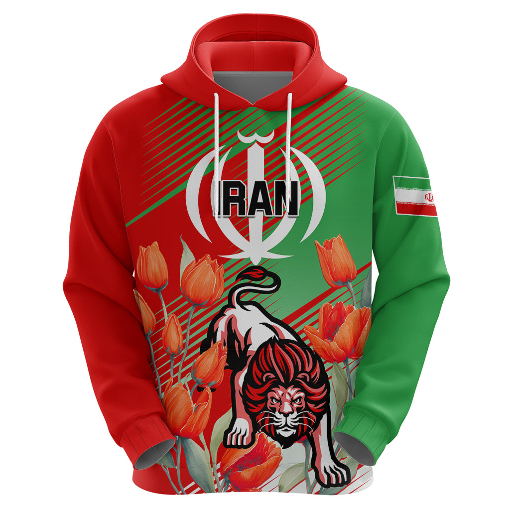 Iran Republic Day Hoodie Asiatic Lion With Tulip Flower - Wonder Print Shop