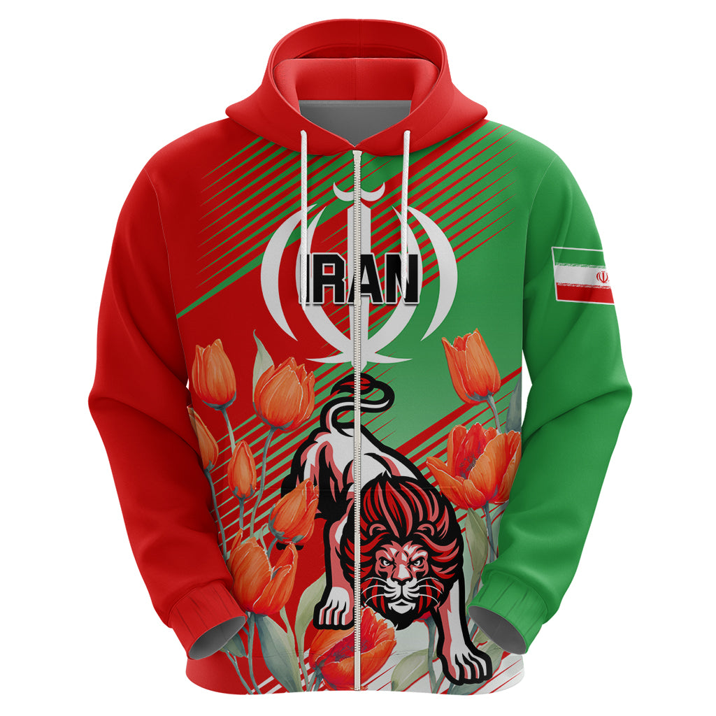 Iran Republic Day Hoodie Asiatic Lion With Tulip Flower - Wonder Print Shop