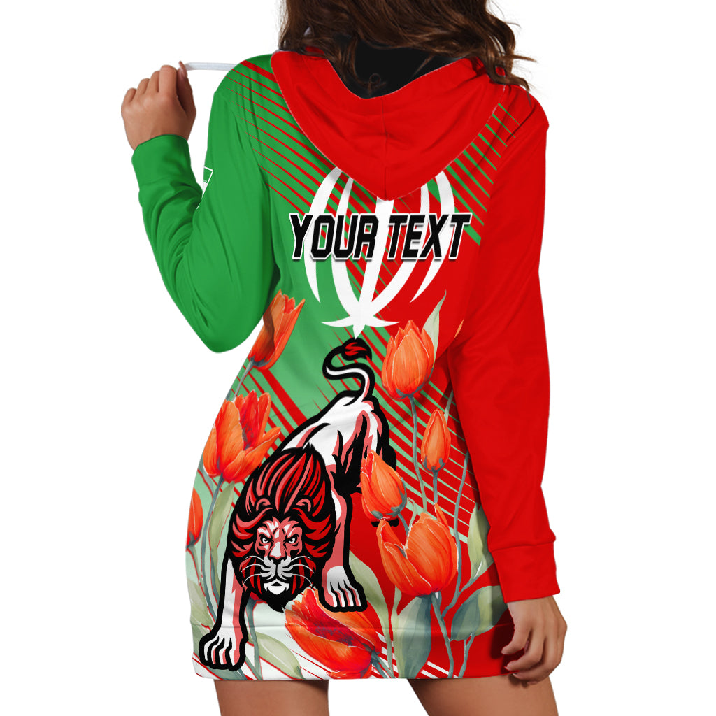 Iran Republic Day Hoodie Dress Asiatic Lion With Tulip Flower - Wonder Print Shop