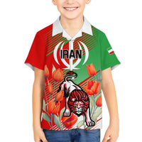 Iran Republic Day Kid Hawaiian Shirt Asiatic Lion With Tulip Flower - Wonder Print Shop