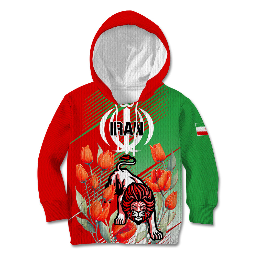 Iran Republic Day Kid Hoodie Asiatic Lion With Tulip Flower - Wonder Print Shop